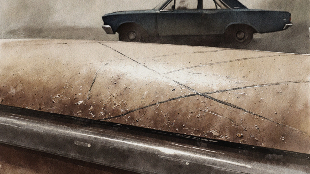 Cross-section of classic car paint being corrected, showing scratches and oxidation being smoothed.