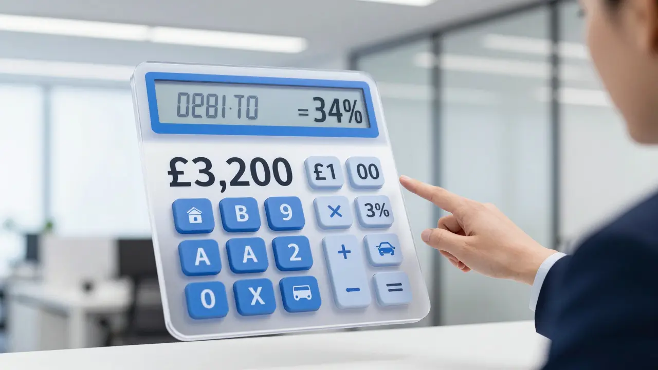 Financial advisor explaining DTI calculation on a floating calculator with debt icons and car loan being added.