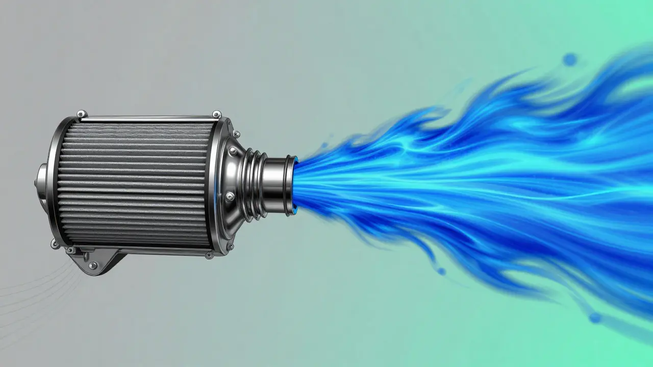 Conceptual comparison of restricted vs. free airflow into an engine, symbolizing performance gains from cold air intake tuning.