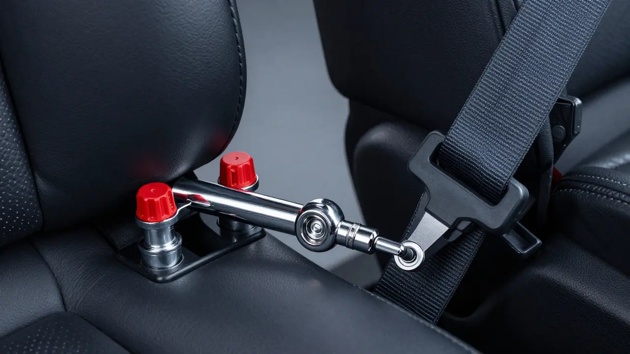 Close-up of LATCH connectors attached to vehicle anchors