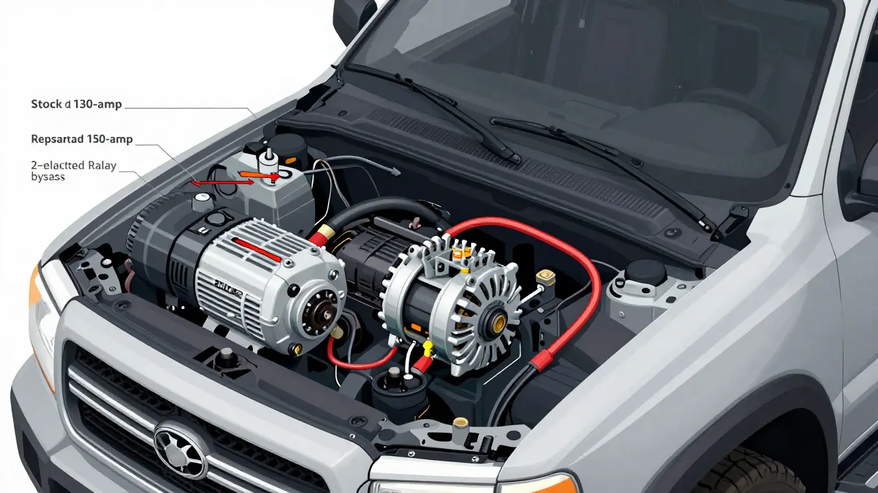 Cutaway view of upgraded truck electrical system powering a snow plow