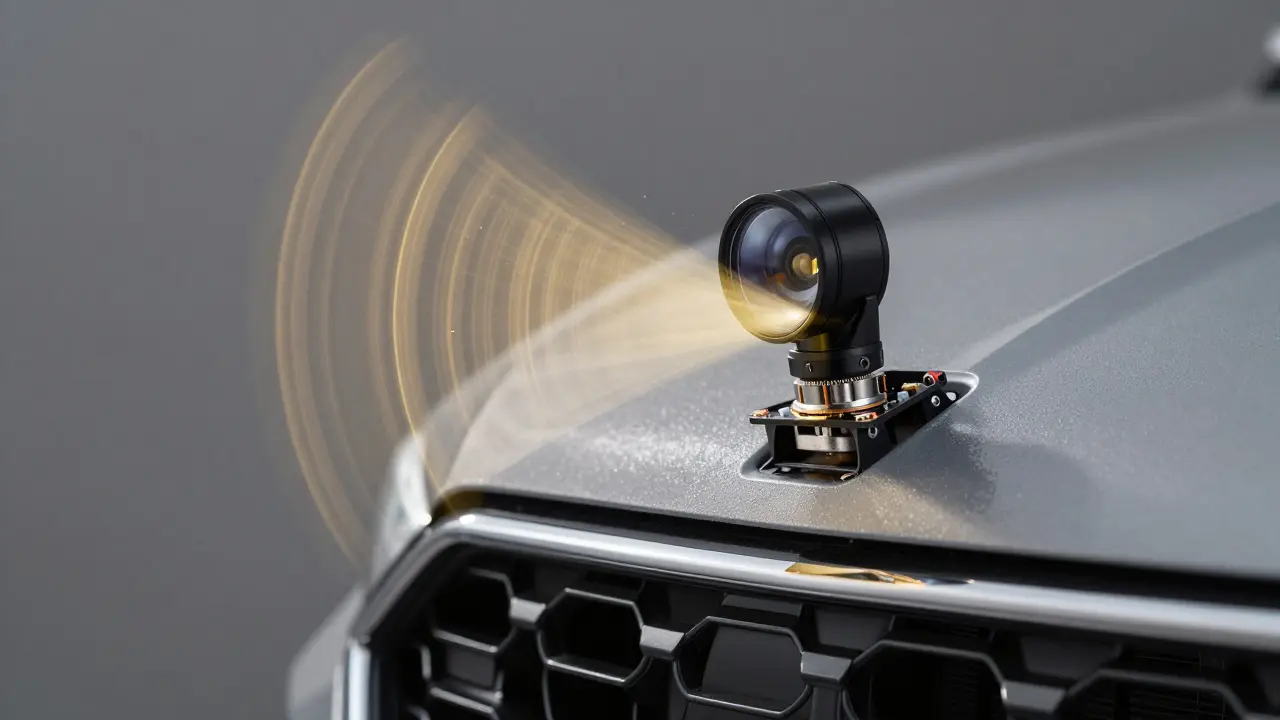 Macro shot of front sensor module with golden ripple light effects