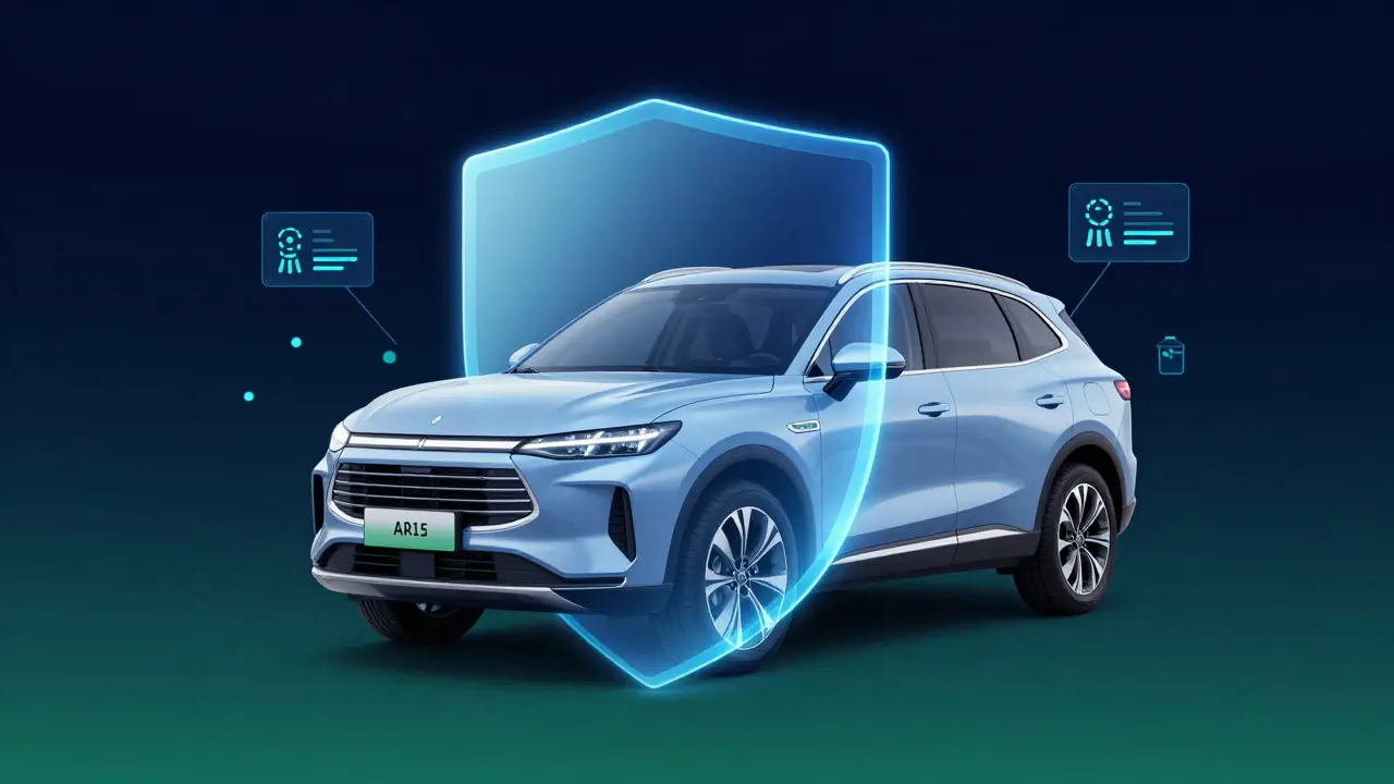 Modern SUV wrapped in a glowing blue protective shield symbolizing safety alerts