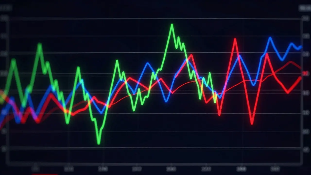 Abstract neon line graphs representing engine performance data trends
