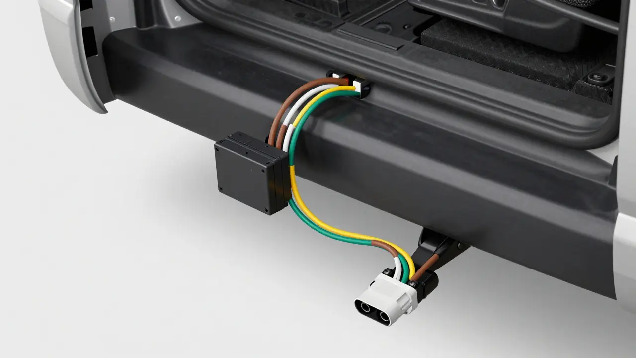 Color-coded trailer wiring harness connected to a control module