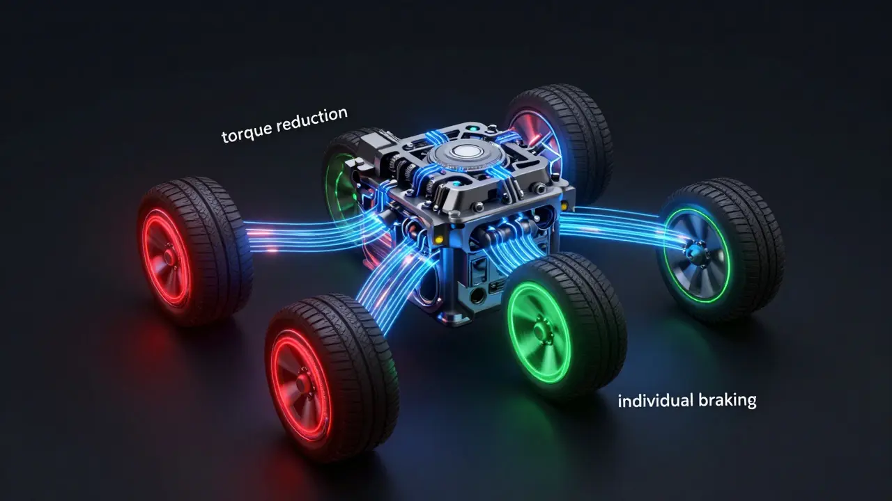 Digital art illustrating ECU traction control algorithms and data flow