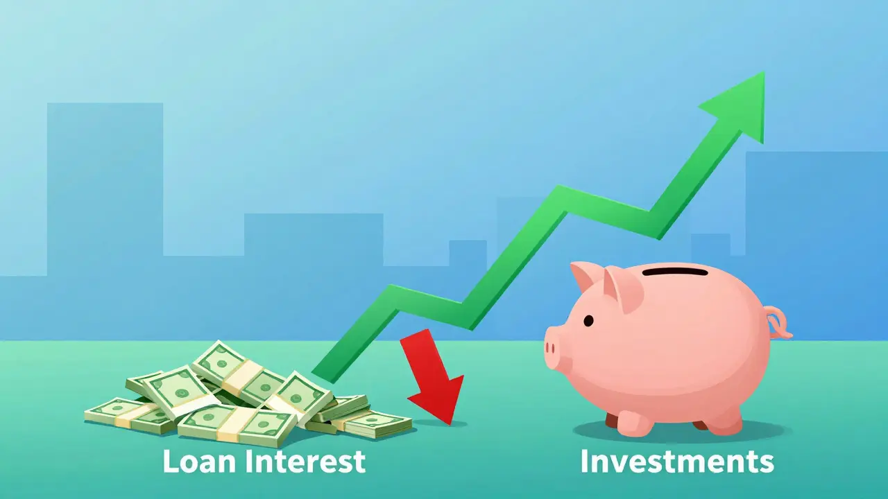 Graphic showing investment growth outweighing loan interest costs