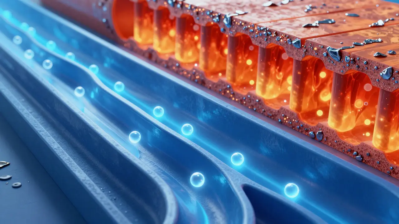 Microscopic view of lithium ions moving through battery cell tunnels