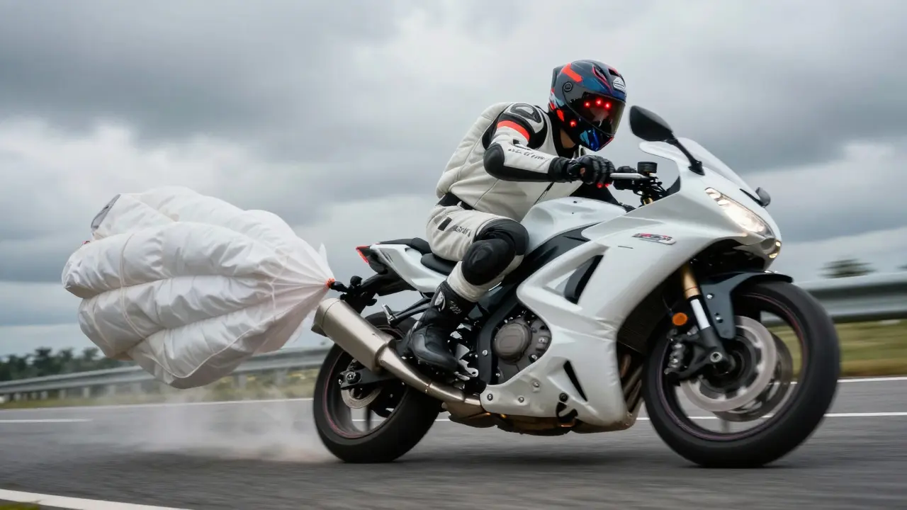 Rider with deployed airbag system protecting chest and spine