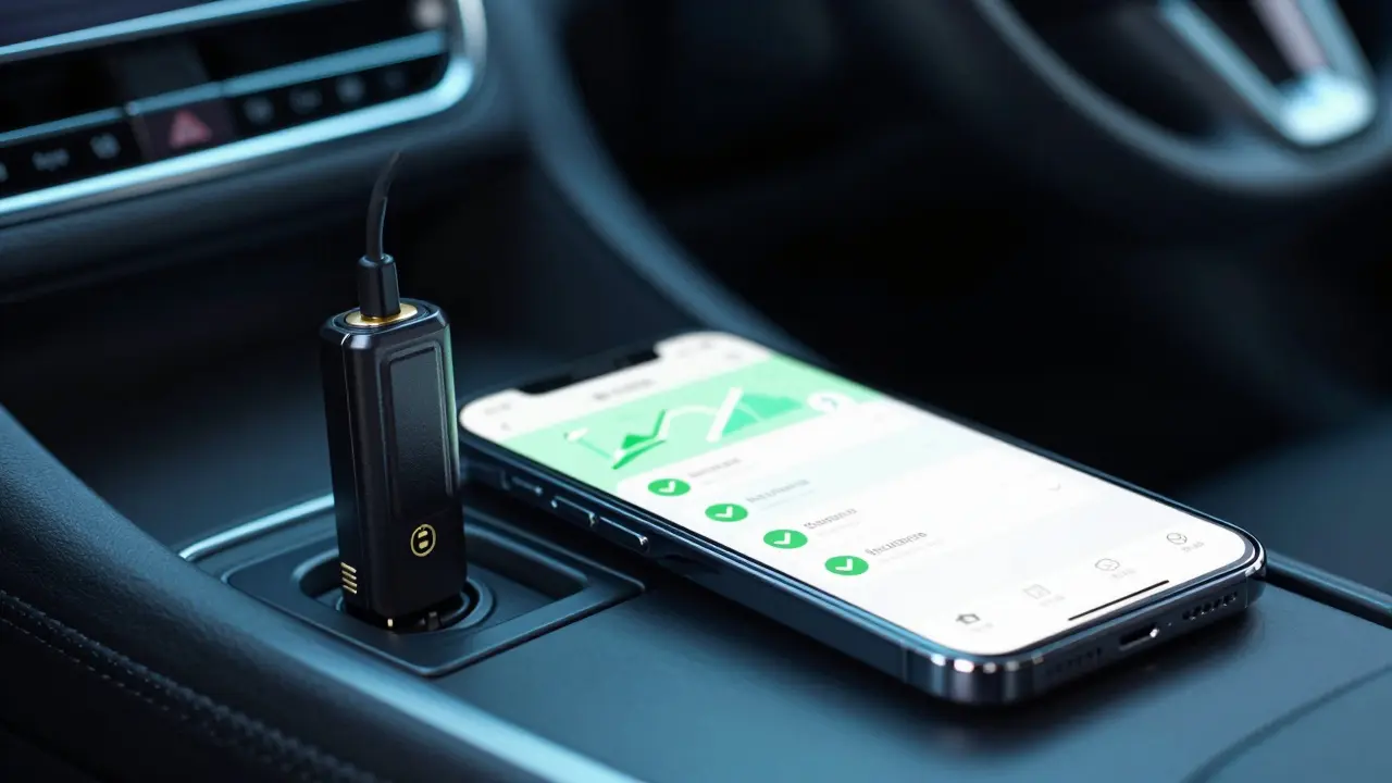 Telematics device and smartphone app in car dashboard