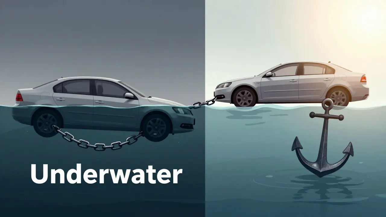 Car floating safely vs sinking in debt water