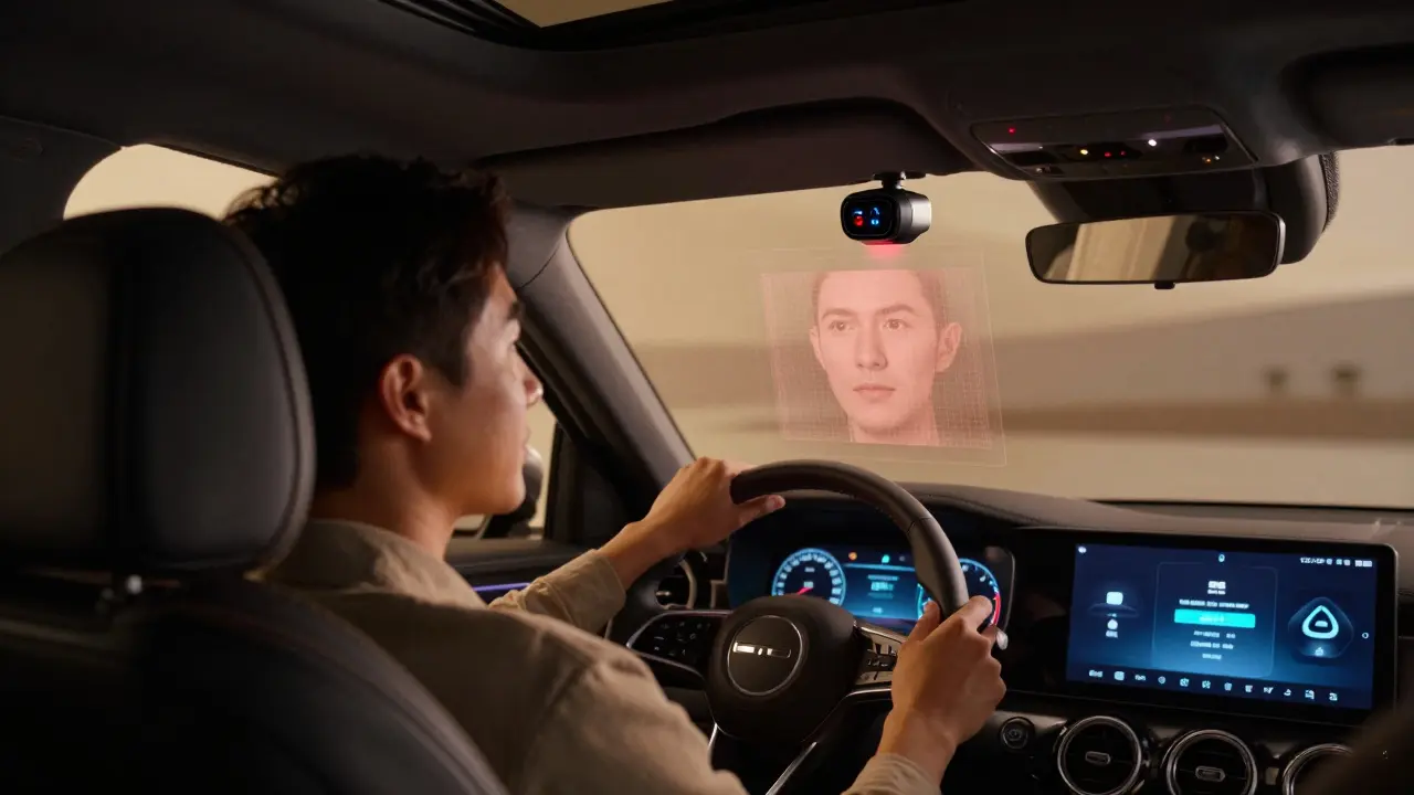 Car interior camera scanning driver's face for ID