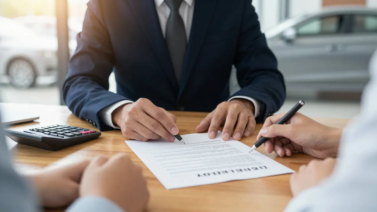 Finance manager and customer reviewing loan documents