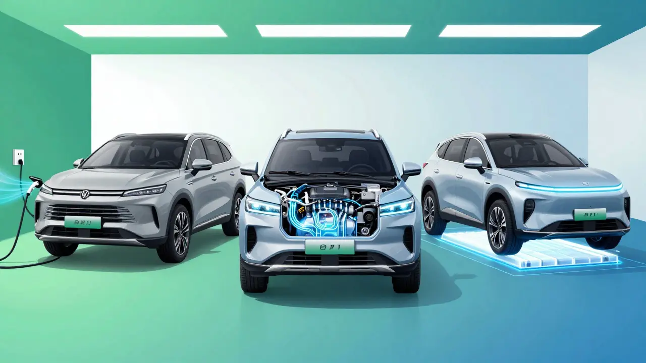 Hybrid, PHEV, and Electric SUVs displayed with energy visuals