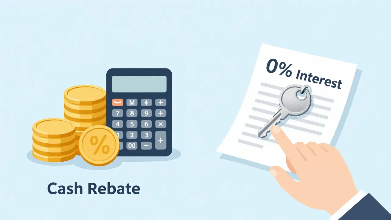 Illustration comparing cash rebate vs zero percent financing options