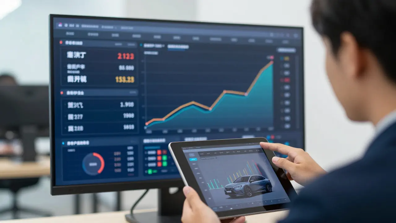 Manager reviewing sales data and inventory trends on a digital dashboard