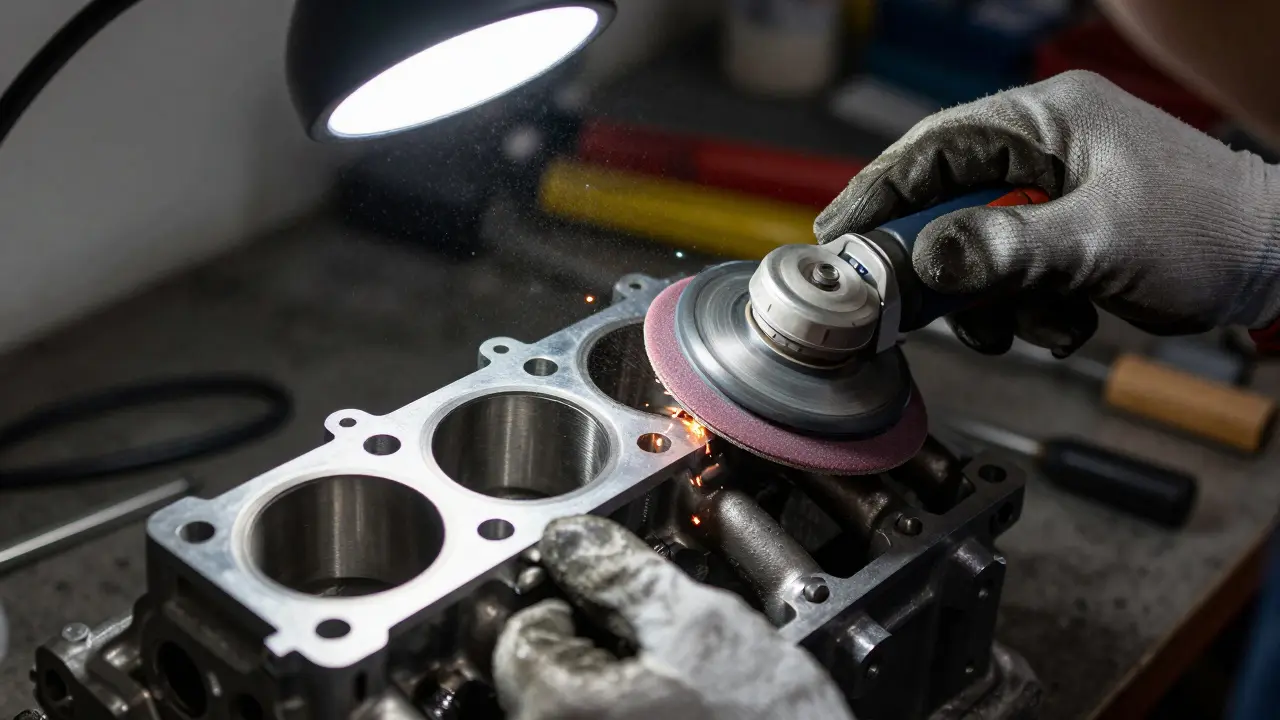 Mechanic blending intake manifold flange to cylinder head for better airflow