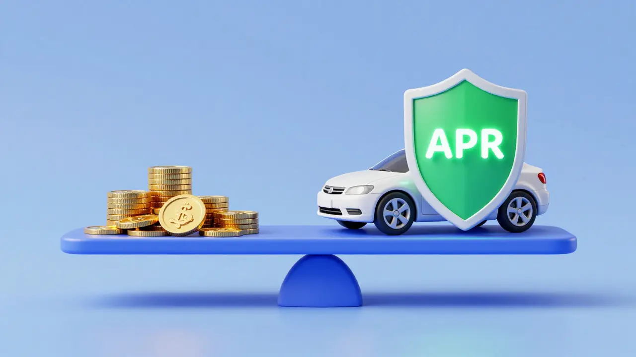 Scale balancing down payment coins against car value