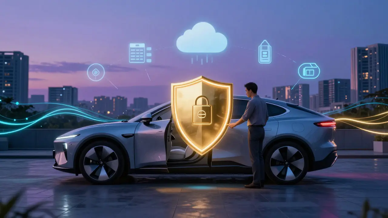 Secure biometric data protection around a car