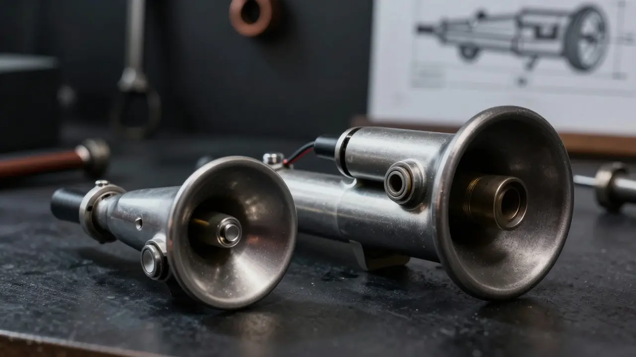 Close-up comparison of stock vs premium motorcycle horns