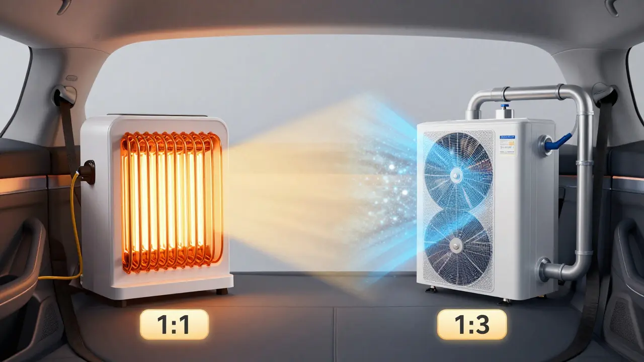 Comparison of resistive heater vs efficient heat pump system
