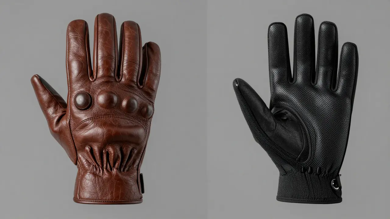 Comparison of stiff leather vs flexible textile motorcycle gloves