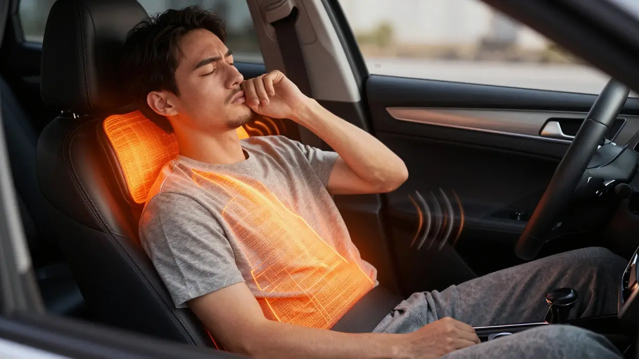 Relaxed driver using a heated vibrating seat massager