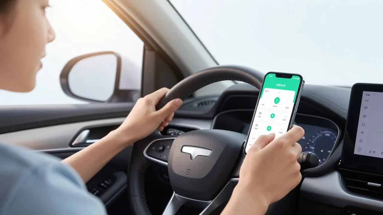 Teen driver using a telematics app to track safe driving for discounts
