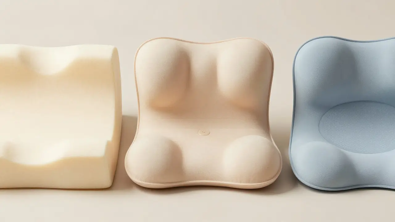 Three types of lumbar support cushions: foam, air, and gel