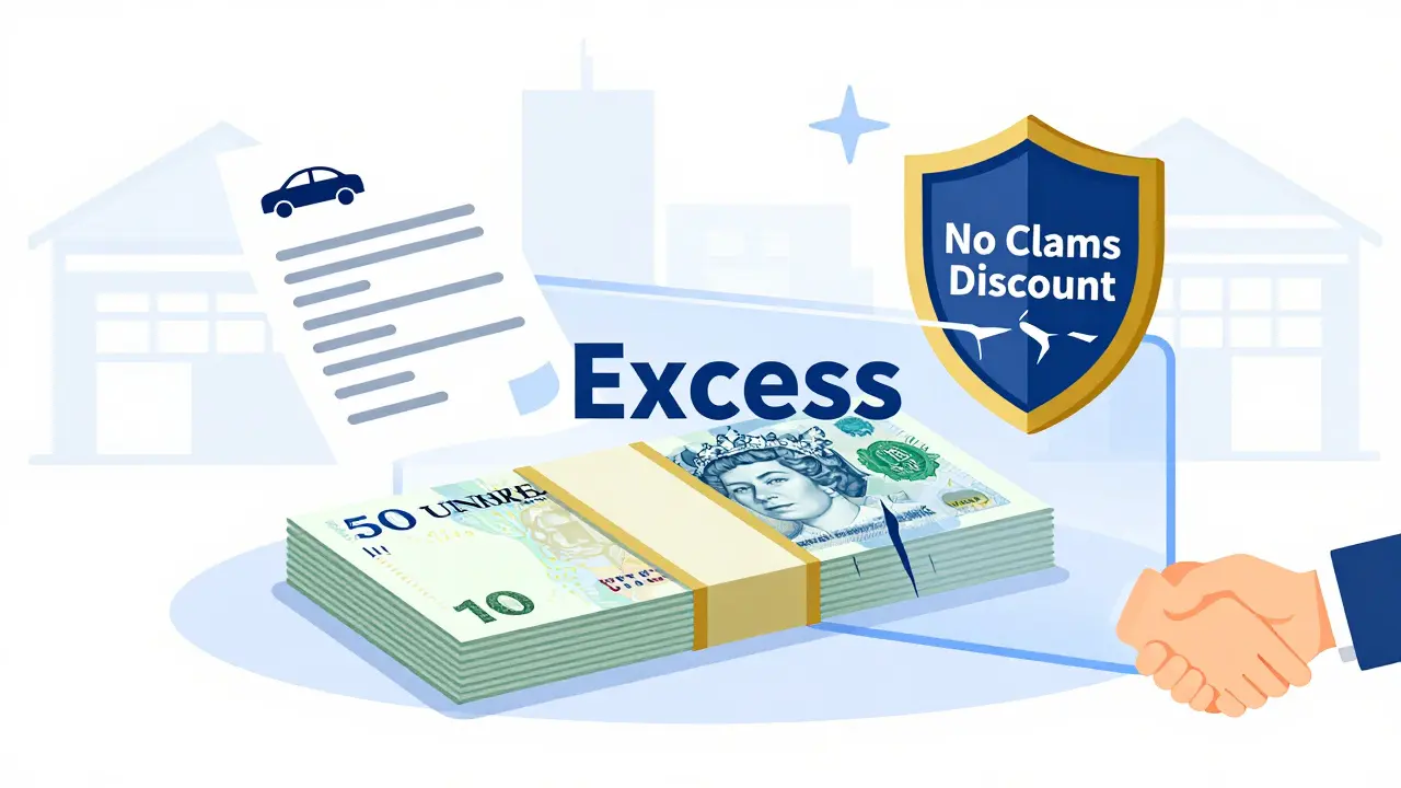 Vector graphic showing insurance excess, repairs, and no claims discount