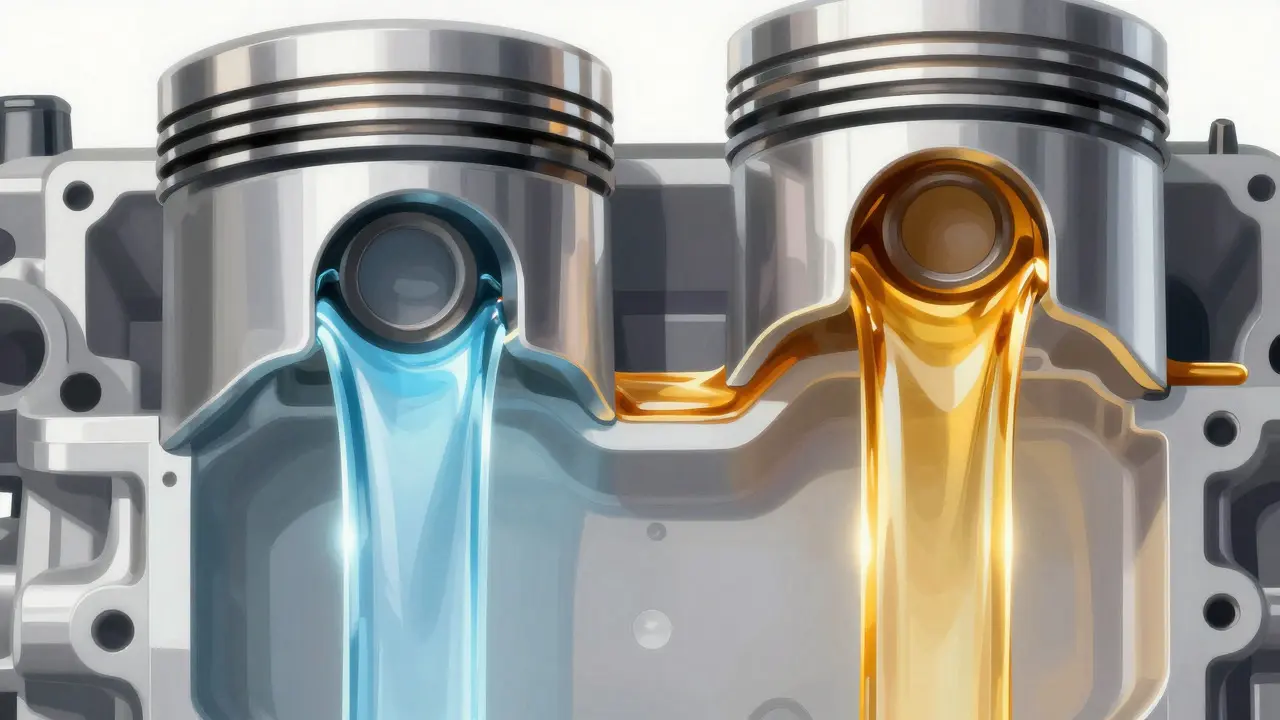 Abstract engine cross-section showing oil viscosity