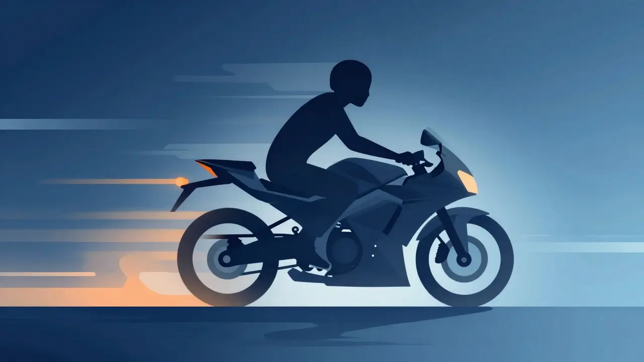 Abstract illustration of a rider balancing speed and control