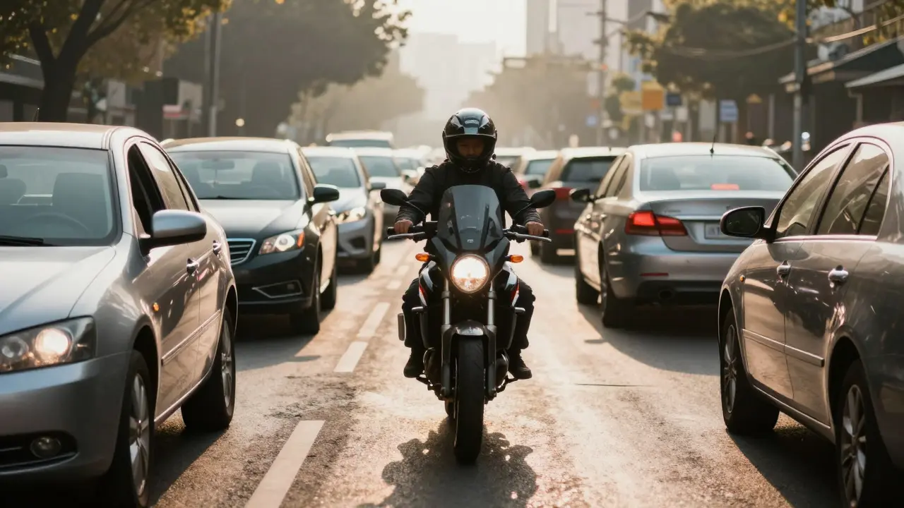 Riding in Heavy Traffic on a Motorcycle: Escape Routes and Spacing