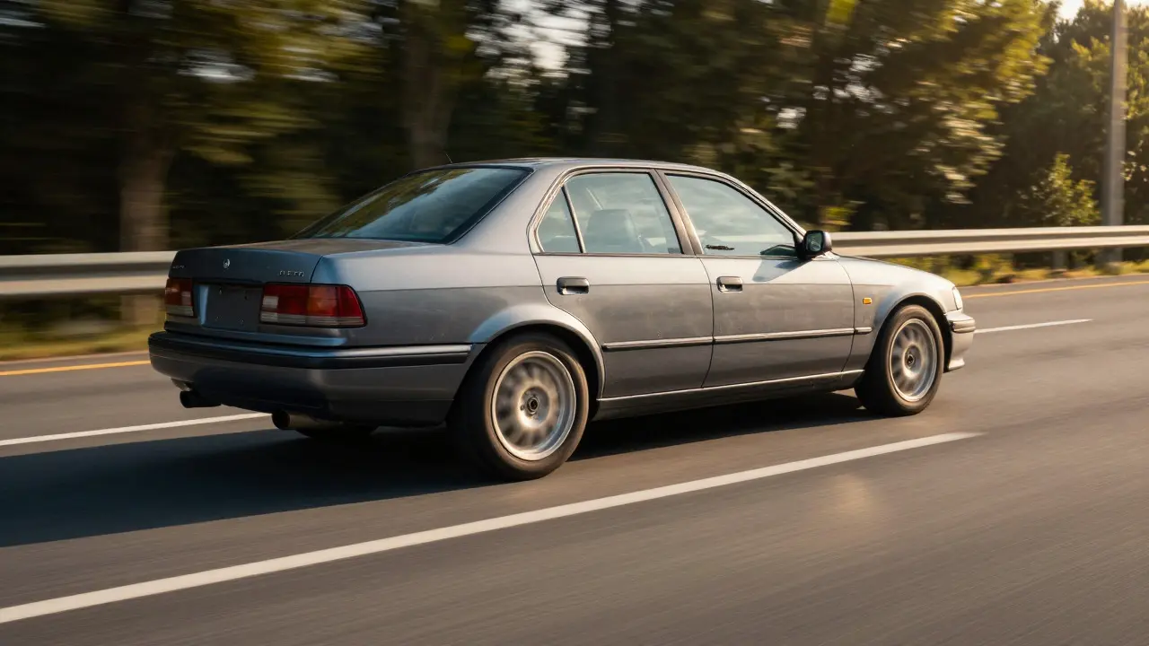 Used car accelerating on highway during test drive