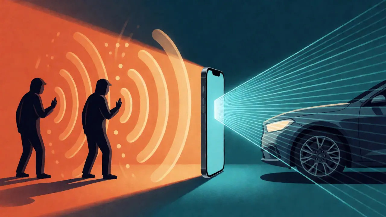 Visual comparison of Bluetooth relay attacks vs secure UWB signals