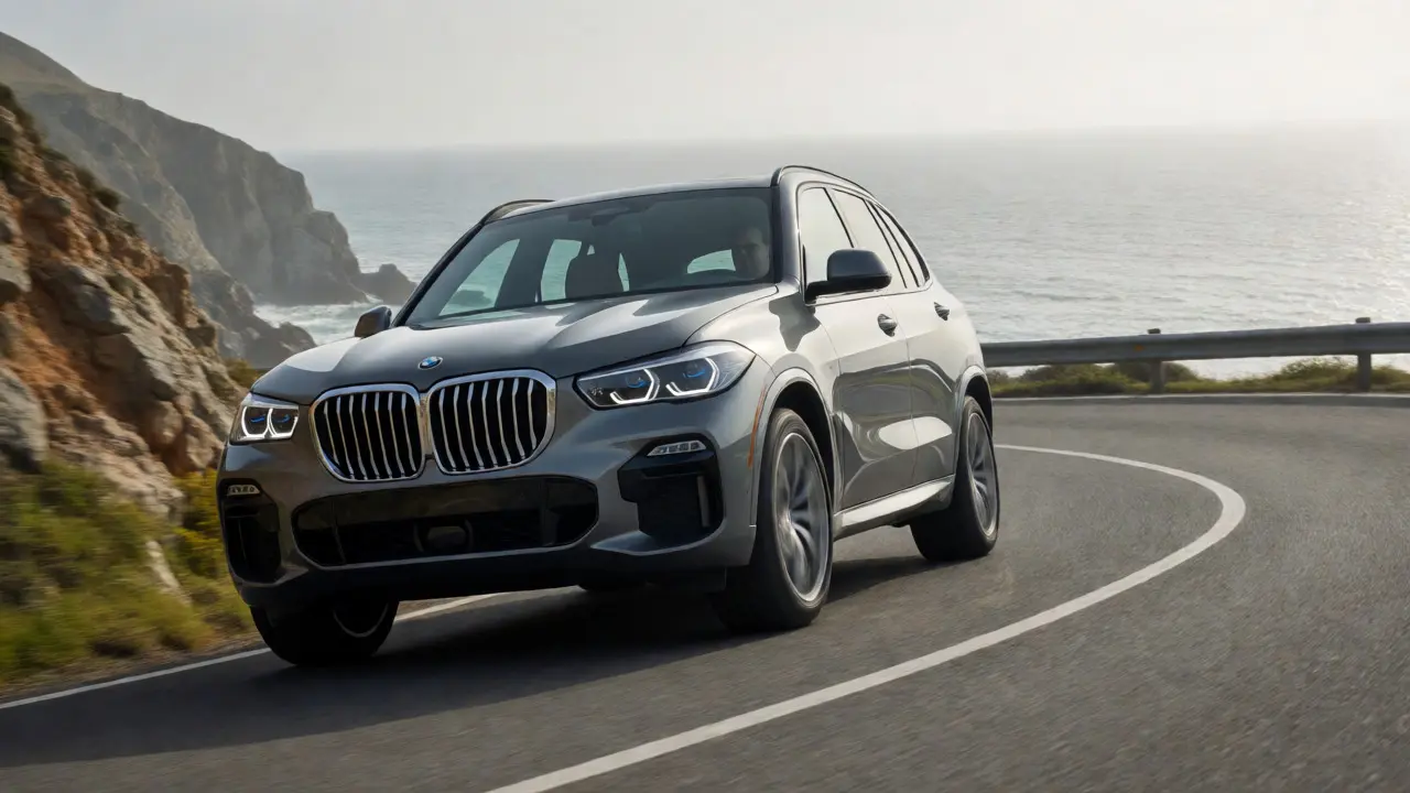 BMW X5 SUV cornering on a coastal road