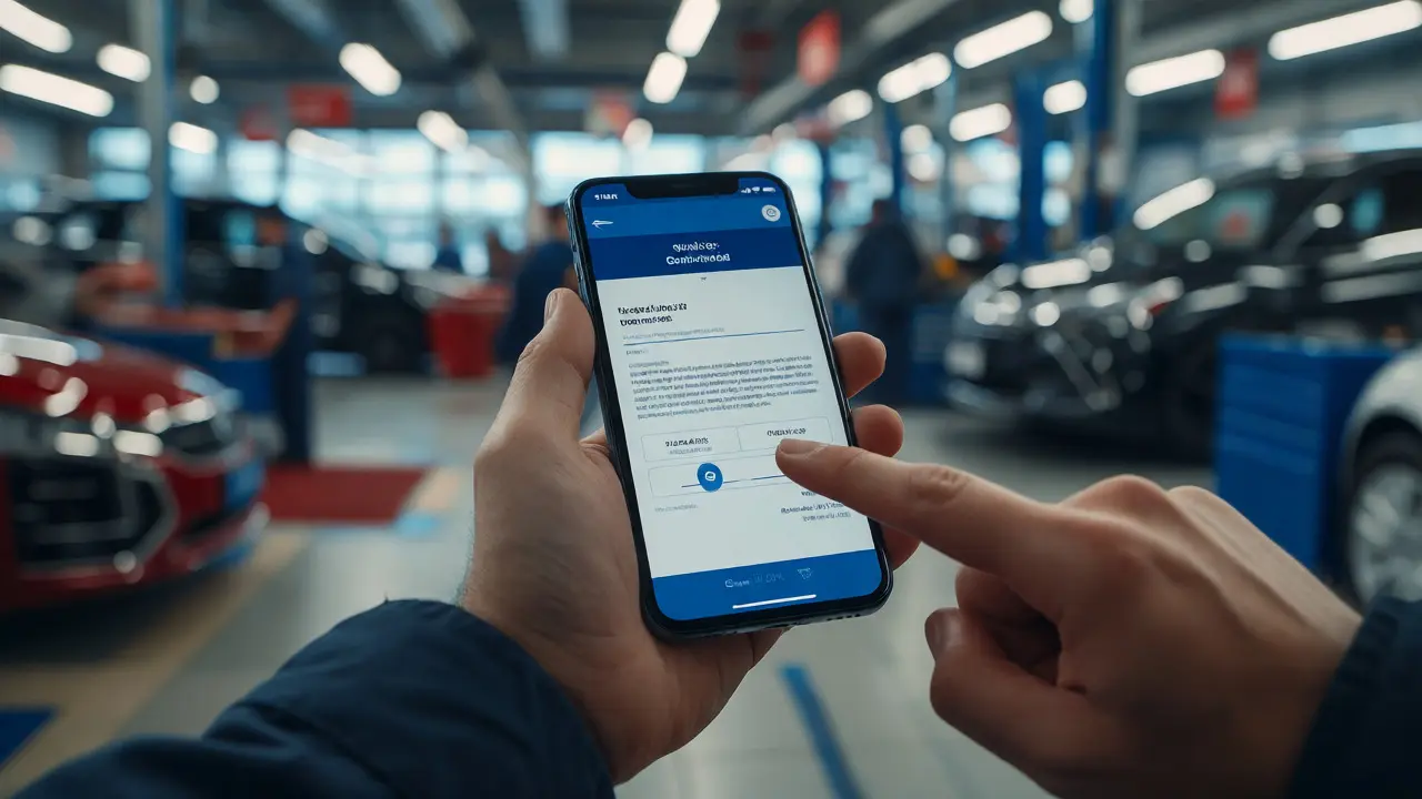 Close-up of a smartphone displaying a digital car purchase contract