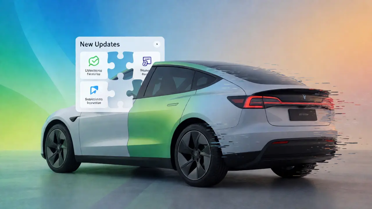 Conceptual art depicting EV software features and potential glitches