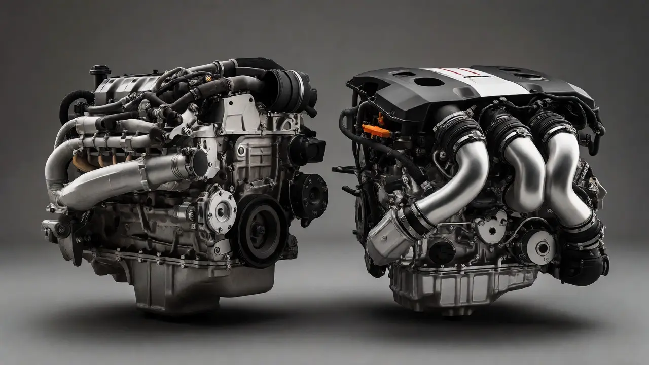 Side-by-side comparison of a heavy-duty diesel engine and a refined turbocharged engine