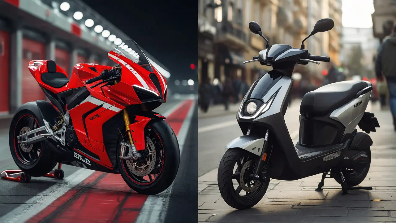 Comparison of Energica racing bike and urban e-moped designs.