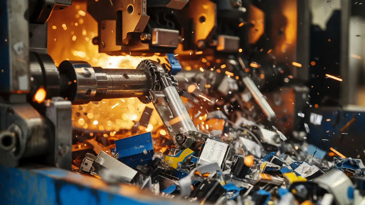 Industrial shredding of lithium-ion battery cells during the recycling process