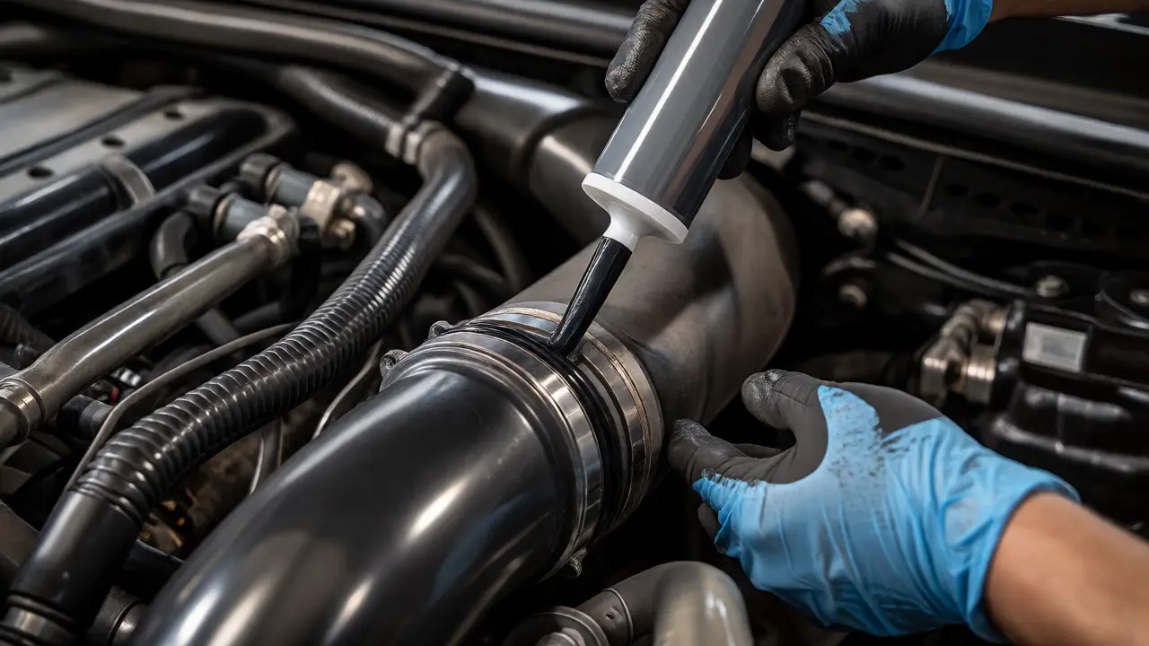 Installing snorkel sealant in engine bay