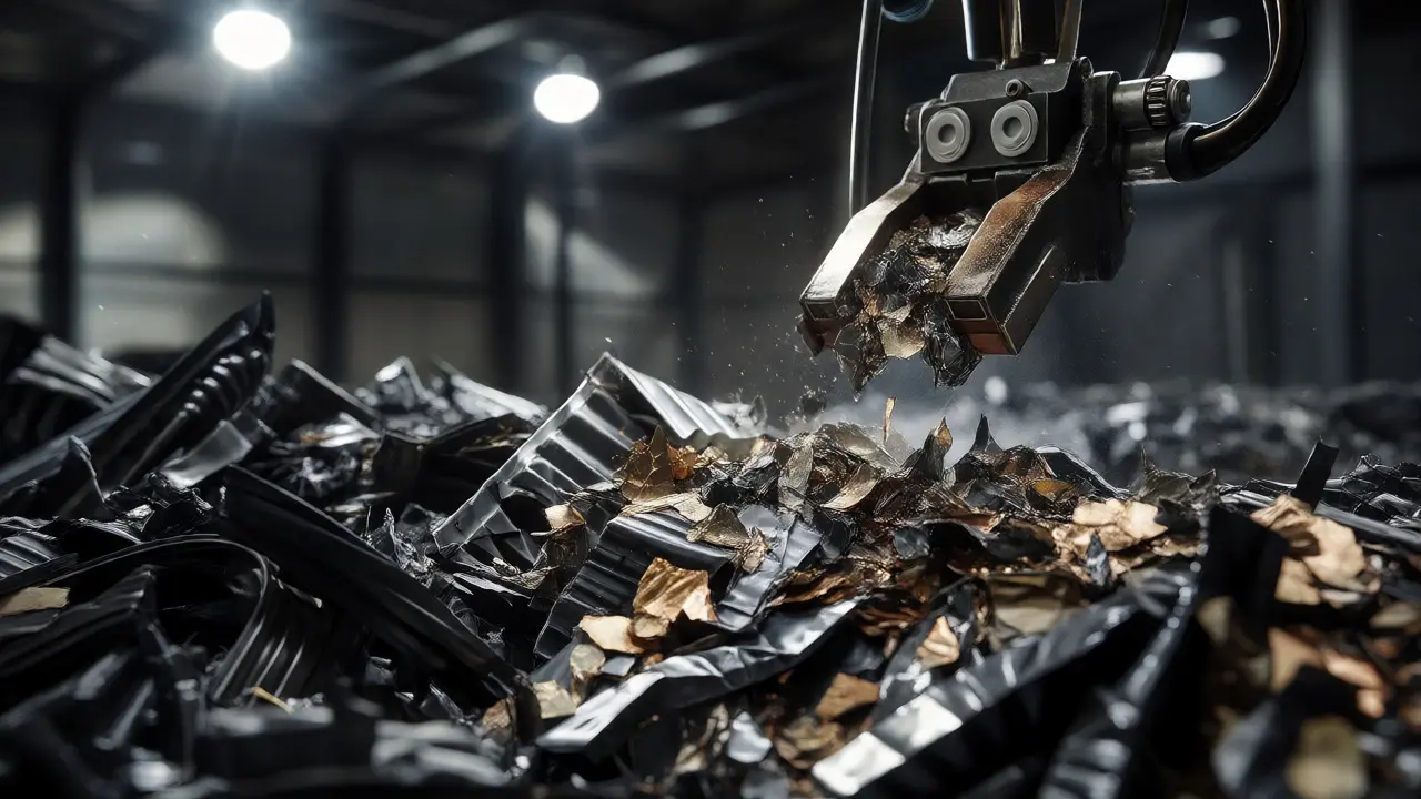 Robotic arm extracting metals from recycled batteries